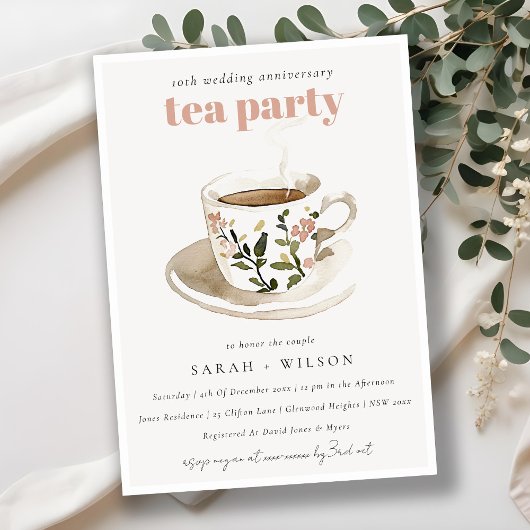 Floral Tea Cup Trouwen Jubileum Tea Party Kaart