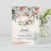 Floral Tea CupBrush Stroke Vrijgezellenfeest Kaart (Staand voorkant)