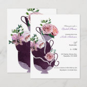 Floral Tea Cups Parels  Vrijgezellenfeest Party Kaart (Voorkant / Achterkant)