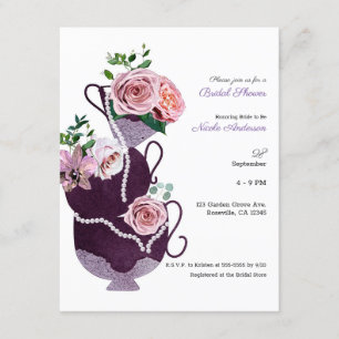 Floral Tea Cups Pearls  Vrijgezellenfeest Party Kaart
