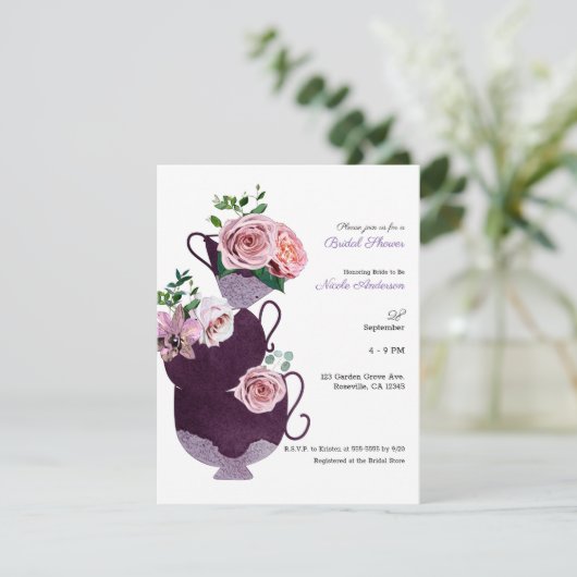 Floral Tea Cups Vrijgezellenfeest Party Kaart (Staand voorkant)