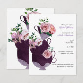 Floral Tea Cups Vrijgezellenfeest Party Kaart (Voorkant / Achterkant)