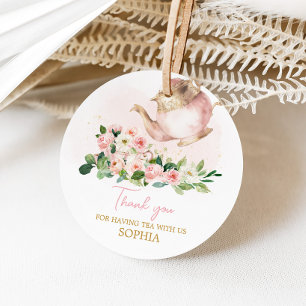 Floral Tea Garden Verjaardagsfeestje Ronde Bedankjes Labels