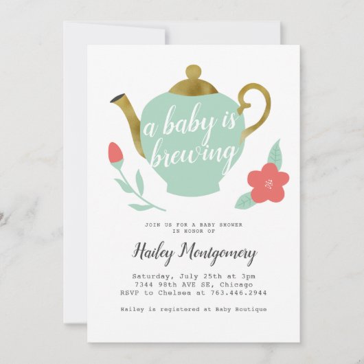 Floral Tea Party Baby shower Baby is aan het brouw Kaart (Voorkant)