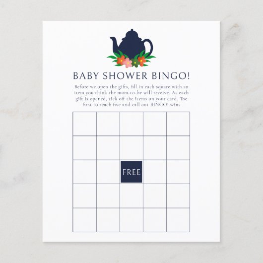 Floral Tea Party Baby shower Bingo (Voorkant)