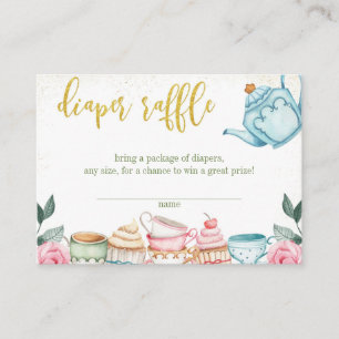 Floral Tea Party Baby shower Diaper Raffle Informatiekaartje