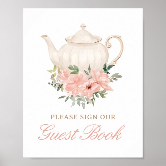 Floral Tea Party Baby shower gastenboek teken Poster (Voorkant)