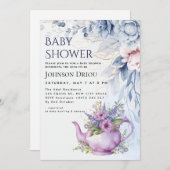 Floral Tea Party Baby Shower Invitation Kaart (Voorkant / Achterkant)