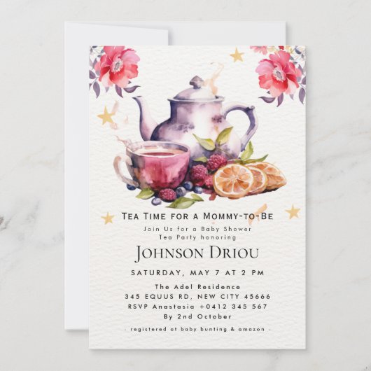 Floral Tea Party Baby Shower Invitation Kaart (Voorkant)