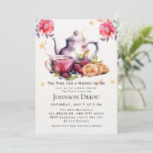 Floral Tea Party Baby Shower Invitation Kaart (Staand voorkant)