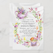 Floral Tea Party Baby Shower Invitation Kaart (Voorkant / Achterkant)
