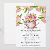 Floral Tea Party Baby Shower Invitation Kaart (Voorkant / Achterkant)