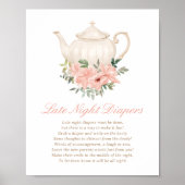 Floral Tea Party Baby shower Late Night Luiers Poster (Voorkant)
