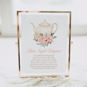 Floral Tea Party Baby shower Late Night Luiers Poster
