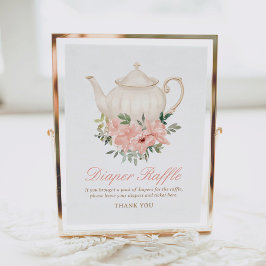 Floral Tea Party Baby shower Luier Raffle Sign Poster