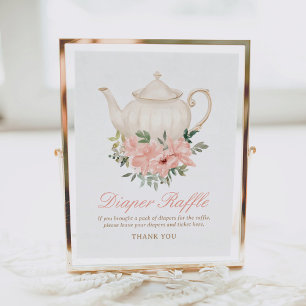 Floral Tea Party Baby shower Luier Raffle Sign Poster
