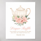 Floral Tea Party Baby shower Luier Raffle Sign Poster (Voorkant)