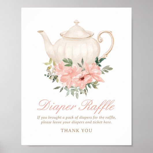 Floral Tea Party Baby shower Luier Raffle Sign Poster (Voorkant)