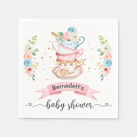 Floral Tea Party Baby shower Papier servet (Voorkant)