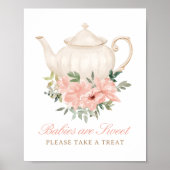 Floral Tea Party Baby shower trakteert teken Poster (Voorkant)