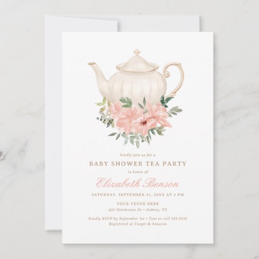 Floral Tea Party Baby shower Uitnodiging (Voorkant)