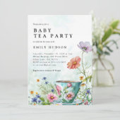 Floral Tea Party Baby shower Uitnodiging (Staand voorkant)