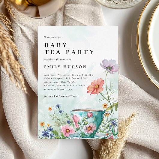 Floral Tea Party Baby shower Uitnodiging
