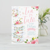 Floral Tea Party Birthday Invitation Kaart (Staand voorkant)