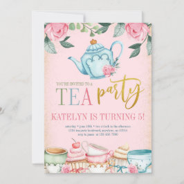 Floral Tea Party Birthday Invitation Kaart
