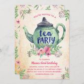  Floral Tea Party Birthday Kaart (Voorkant / Achterkant)