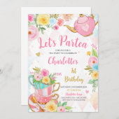 Floral Tea Party Birthday Kaart (Voorkant / Achterkant)