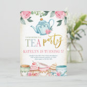 Floral Tea Party Birthday Kaart (Staand voorkant)