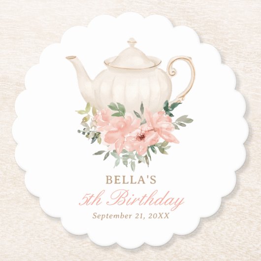 Floral Tea Party Birthday Kartonnen Onderzetters (Voorkant)
