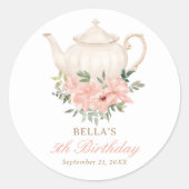 Floral Tea Party Birthday Ronde Sticker (Voorkant)