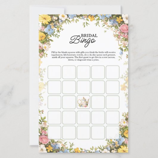Floral Tea Party Bridal Shower Bingo Game (Voorkant)