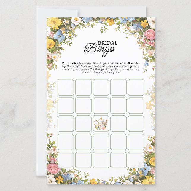 Floral Tea Party Bridal Shower Bingo Game (Voorkant)