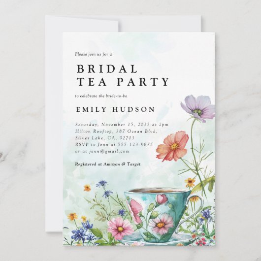 Floral Tea Party bruids douche uitnodiging (Voorkant)