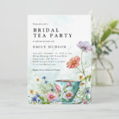 Floral Tea Party bruids douche uitnodiging (Staand voorkant)
