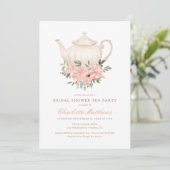 Floral Tea Party bruids douche uitnodiging (Staand voorkant)