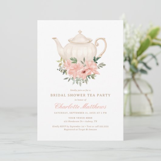 Floral Tea Party bruids douche uitnodiging (Staand voorkant)