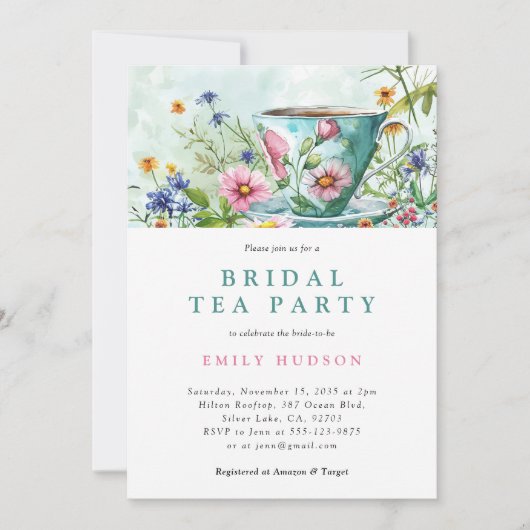 Floral Tea Party bruids douche uitnodiging (Voorkant)