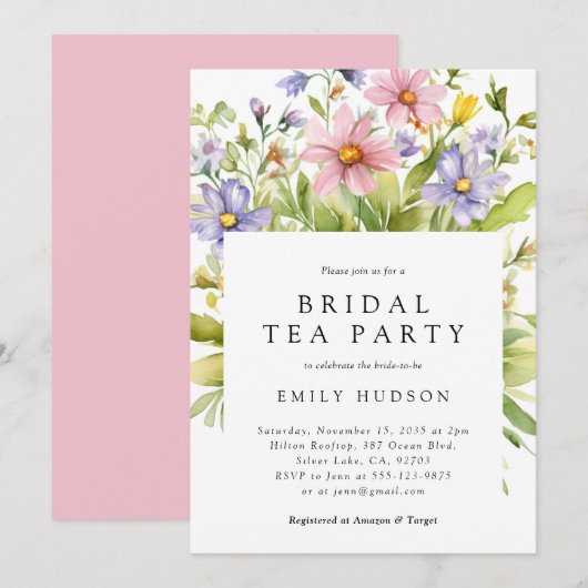 Floral Tea Party bruids douche uitnodiging (Voorkant / Achterkant)