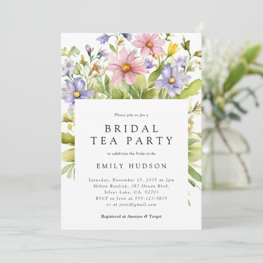 Floral Tea Party bruids douche uitnodiging (Staand voorkant)
