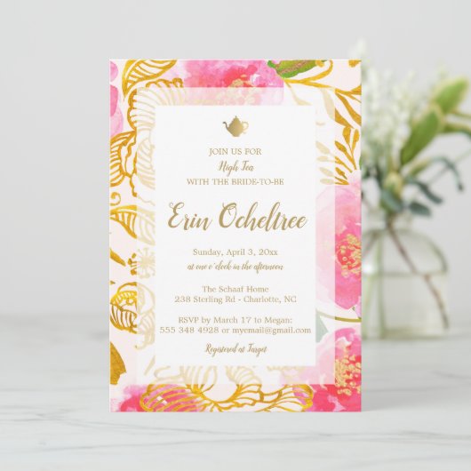 Floral Tea Party bruids douche uitnodiging (Staand voorkant)