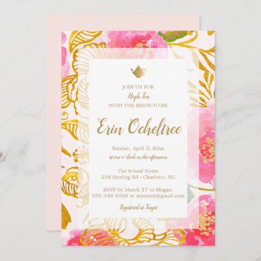Floral Tea Party bruids douche uitnodiging (Voorkant / Achterkant)