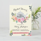 Floral Tea Party bruids douche uitnodiging (Staand voorkant)
