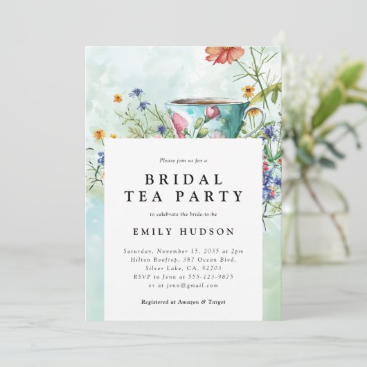 Floral Tea Party bruids douche uitnodiging (Staand voorkant)