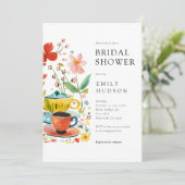 Floral Tea Party bruids douche uitnodiging (Staand voorkant)