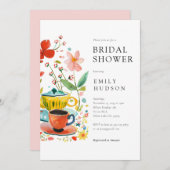 Floral Tea Party bruids douche uitnodiging (Voorkant / Achterkant)