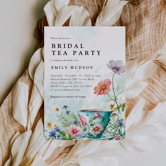 Floral Tea Party bruids douche uitnodiging